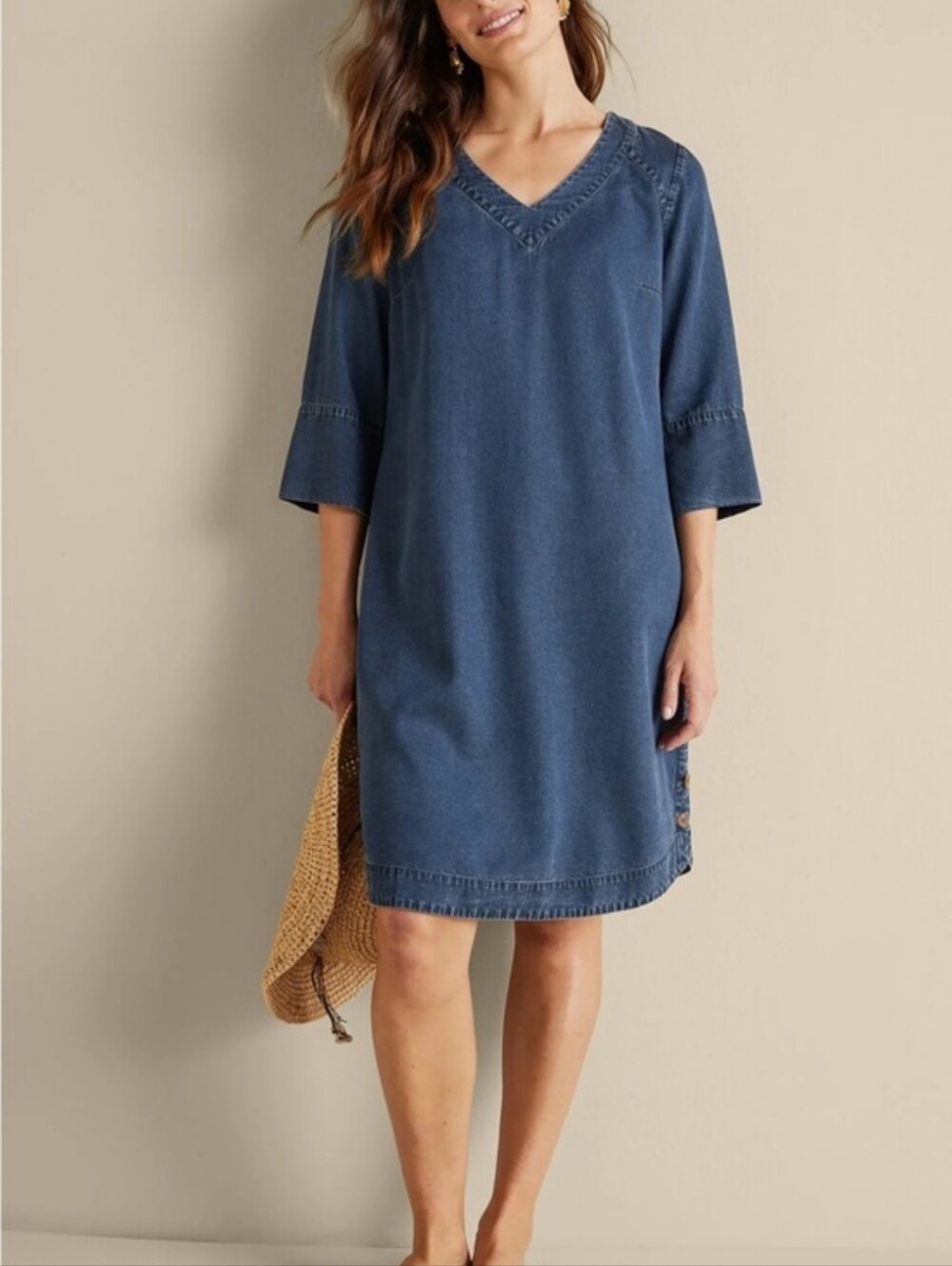 SOFT SURROUNDINGS Positano Getaway Dress In Denim Chanbray Fall Lyocell Size XL